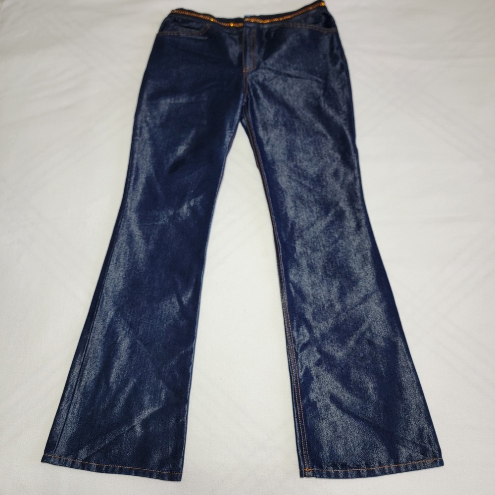 William B metallic-effect Blue Flared Jeans Women Size 6 Rhinestones Embellished